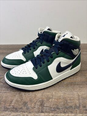Women’s Air Jordan 1 Mid SE ‘Noble Green’ White Navy Sneakers Size 9